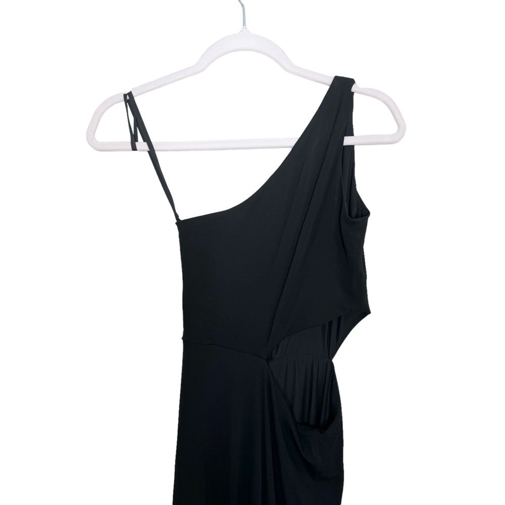 NWT Halston Ivanna Gathered Asymmetric Cut-Out Gown Black Size 0 - Picture 4 of 7